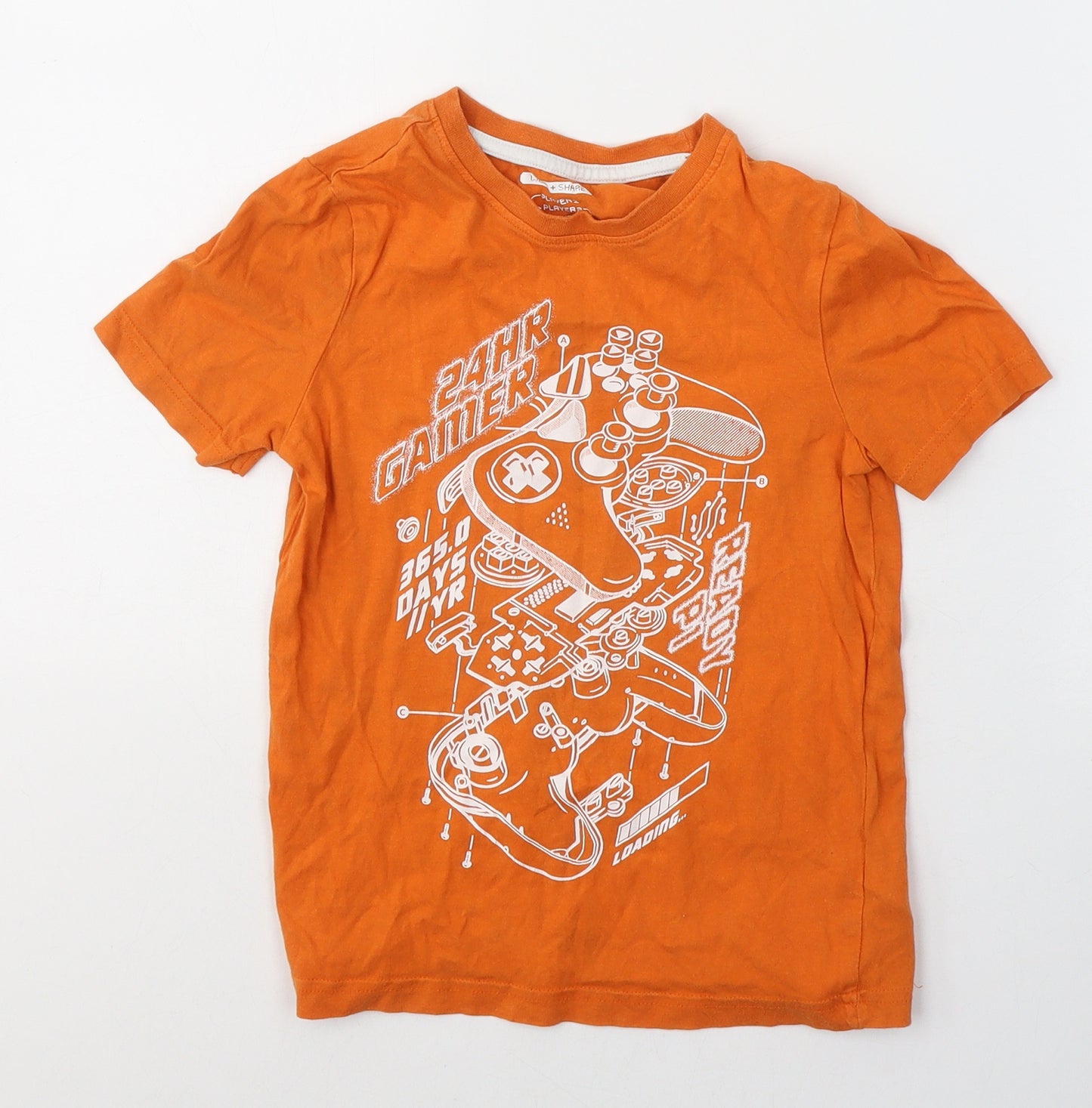F&F Boys Orange  Cotton Basic T-Shirt Size 5-6 Years Round Neck Pullover - Gamer