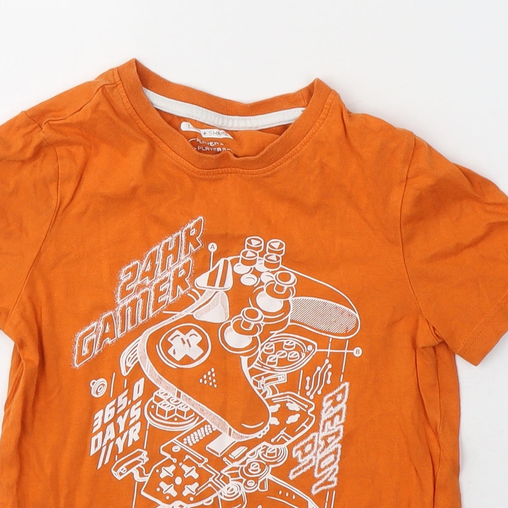 F&F Boys Orange  Cotton Basic T-Shirt Size 5-6 Years Round Neck Pullover - Gamer