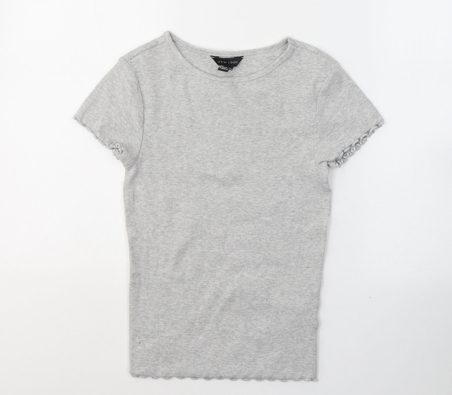 New Look Womens Grey  Cotton Basic T-Shirt Size 8 Round Neck
