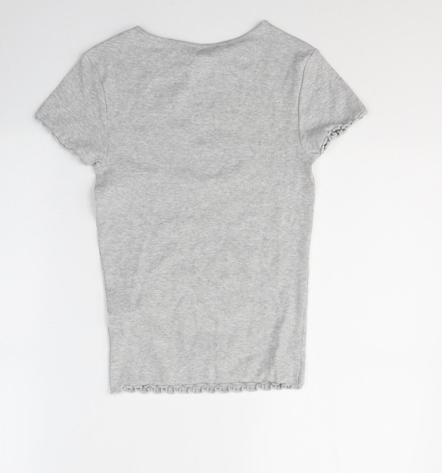 New Look Womens Grey  Cotton Basic T-Shirt Size 8 Round Neck