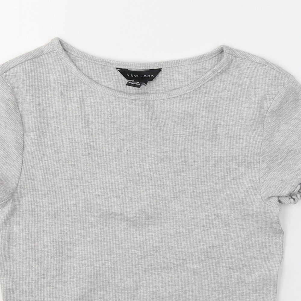 New Look Womens Grey  Cotton Basic T-Shirt Size 8 Round Neck