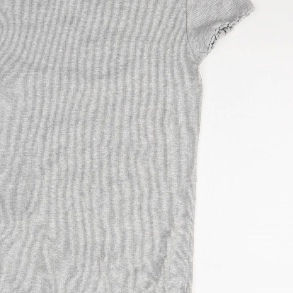 New Look Womens Grey  Cotton Basic T-Shirt Size 8 Round Neck