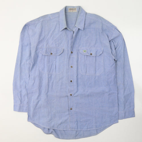 Venetti Mens Blue  Cotton  Button-Up Size M Collared Button