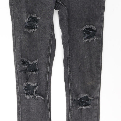 New Look Girls Black  Cotton Skinny Jeans Size 12 Years  Regular Button - ripped detail