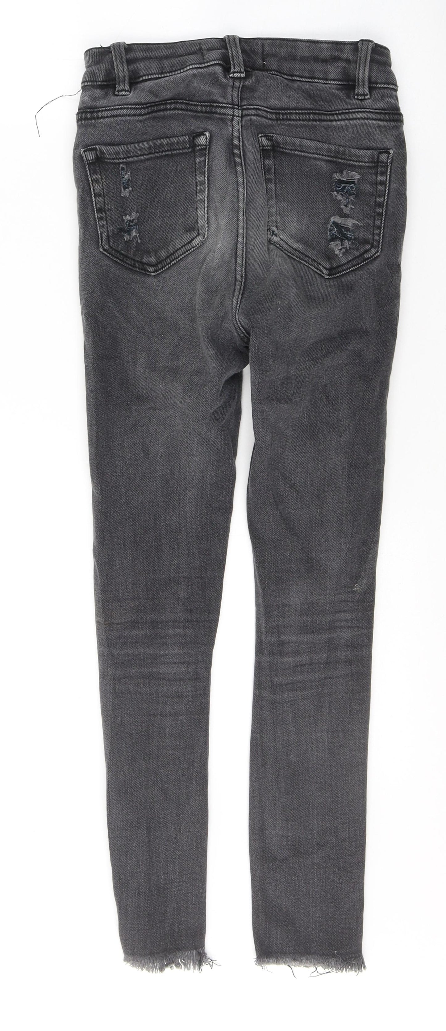 New Look Girls Black  Cotton Skinny Jeans Size 12 Years  Regular Button - ripped detail