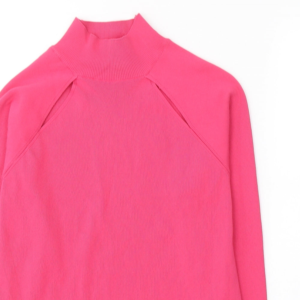 F&F Womens Pink  Polyamide Jersey Blouse Size 10 High Neck - cut out