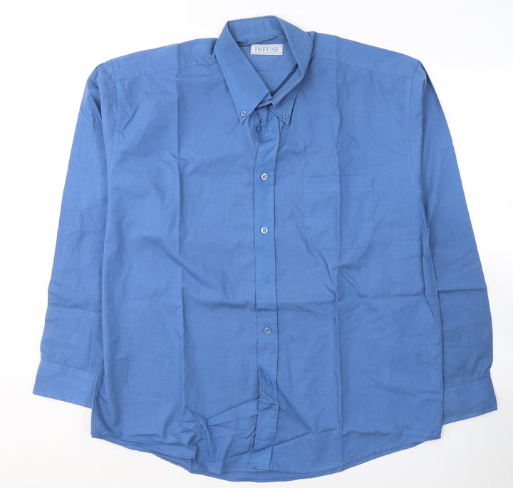Infuse Mens Blue Polyester Button-Up Size XL Collared Button