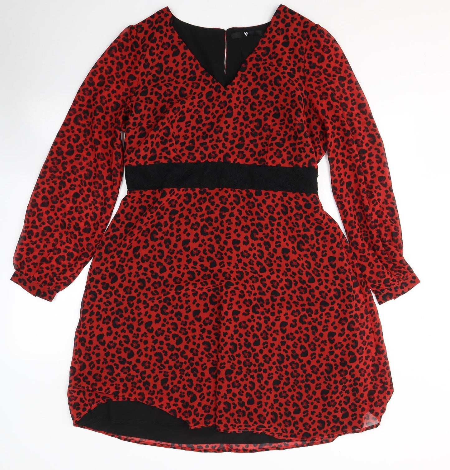VERY  Womens Red Animal Print Polyester A-Line  Size 14  V-Neck Button