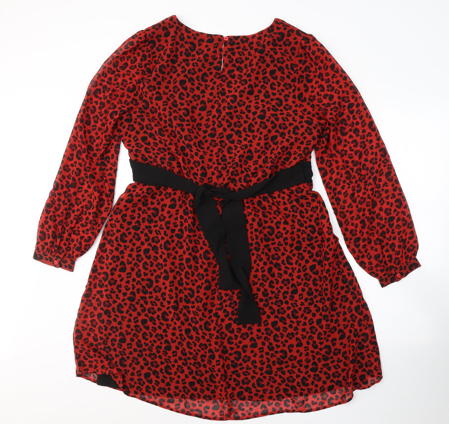 VERY  Womens Red Animal Print Polyester A-Line  Size 14  V-Neck Button