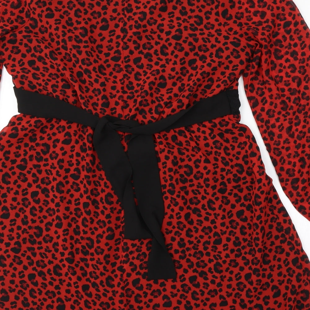 VERY  Womens Red Animal Print Polyester A-Line  Size 14  V-Neck Button