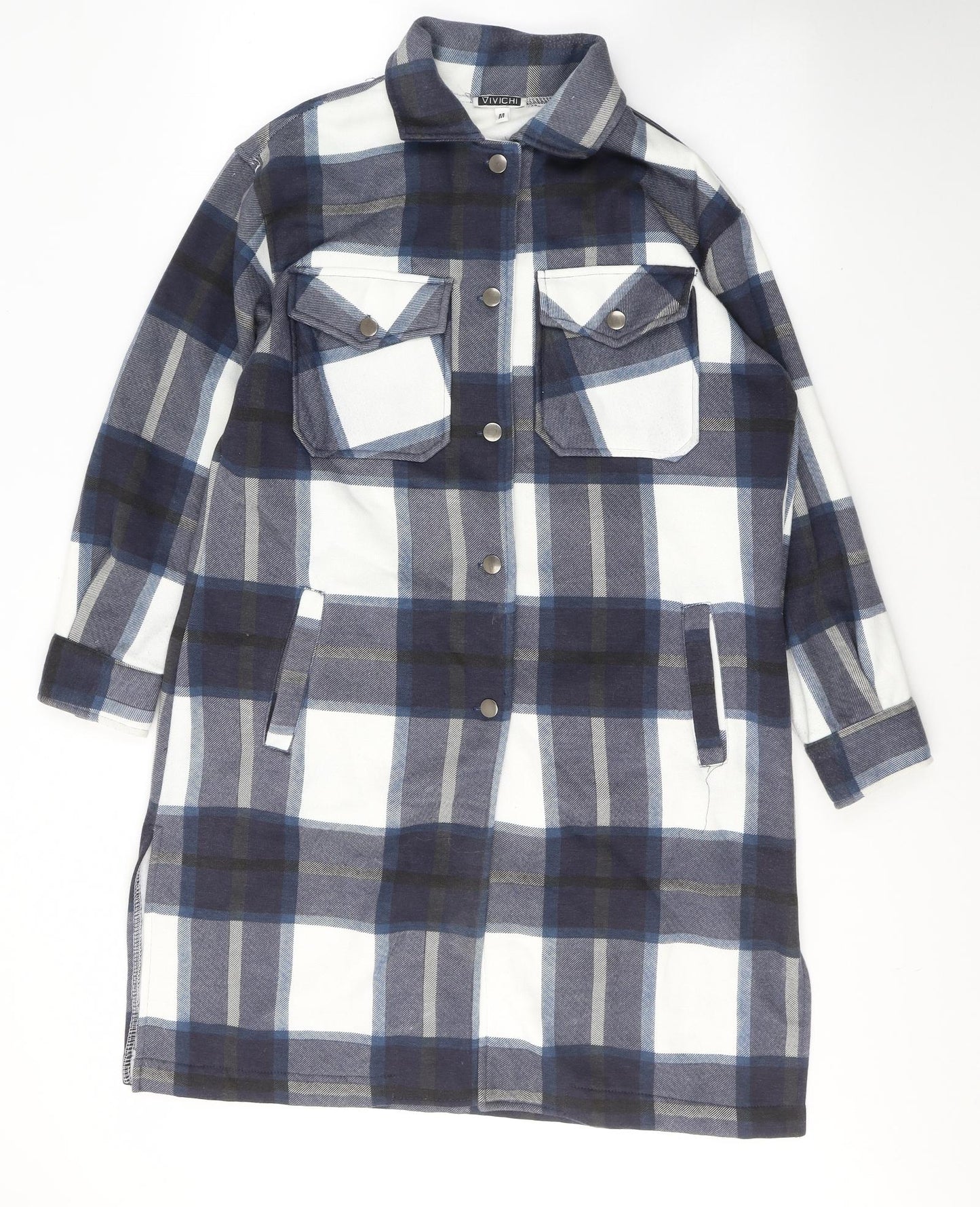 Vivichi Womens Blue Plaid  Jacket Coatigan Size M  Button