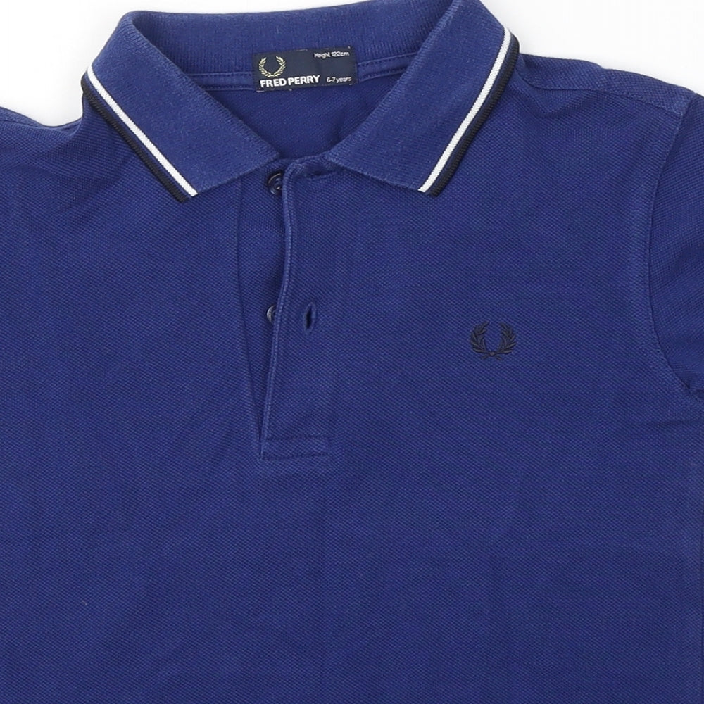 Fred Perry Boys Blue  Cotton Pullover Polo Size 6-7 Years Collared Pullover
