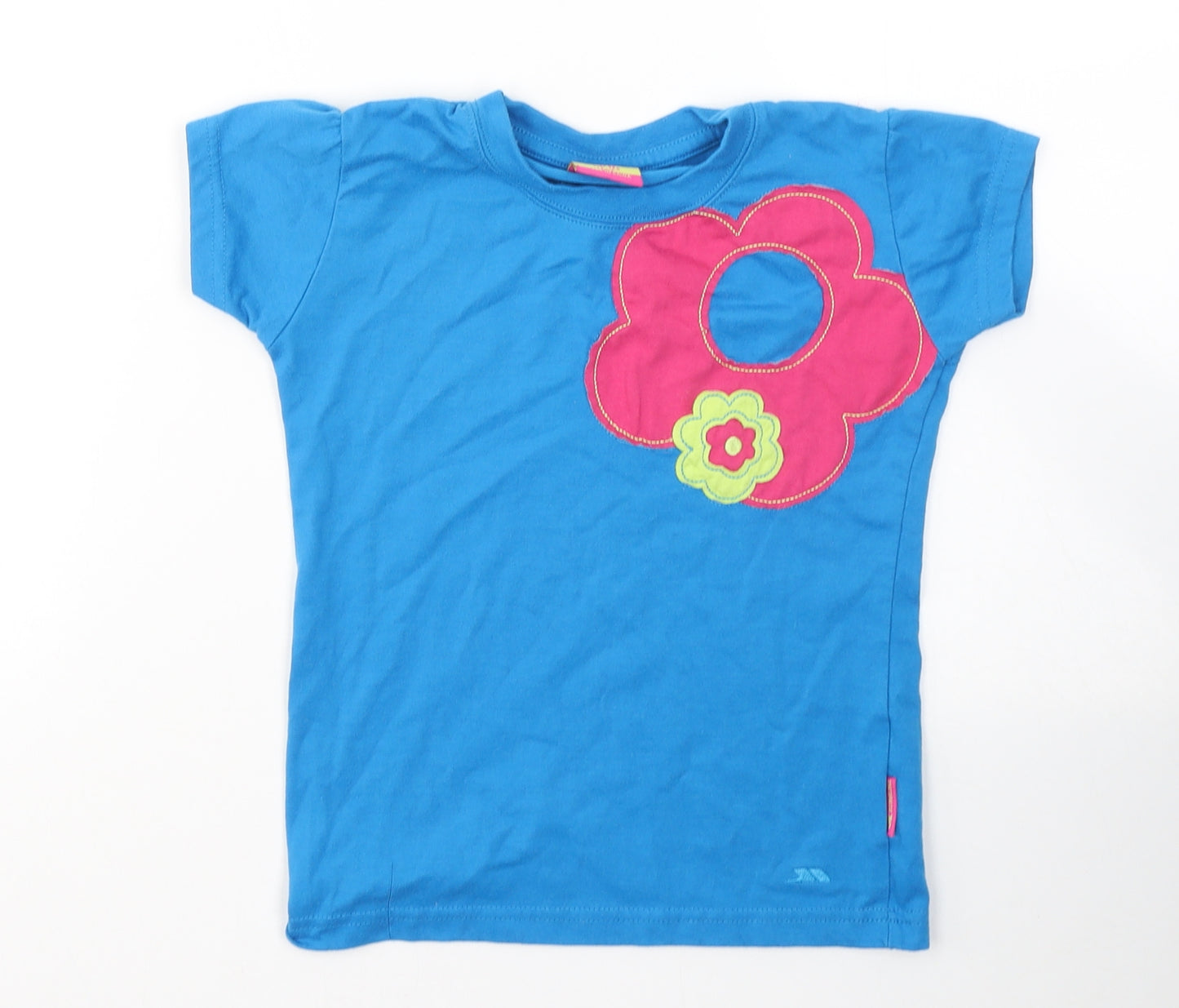 Trespass Girls Blue  Cotton Basic T-Shirt Size 7-8 Years Round Neck Pullover - Flower