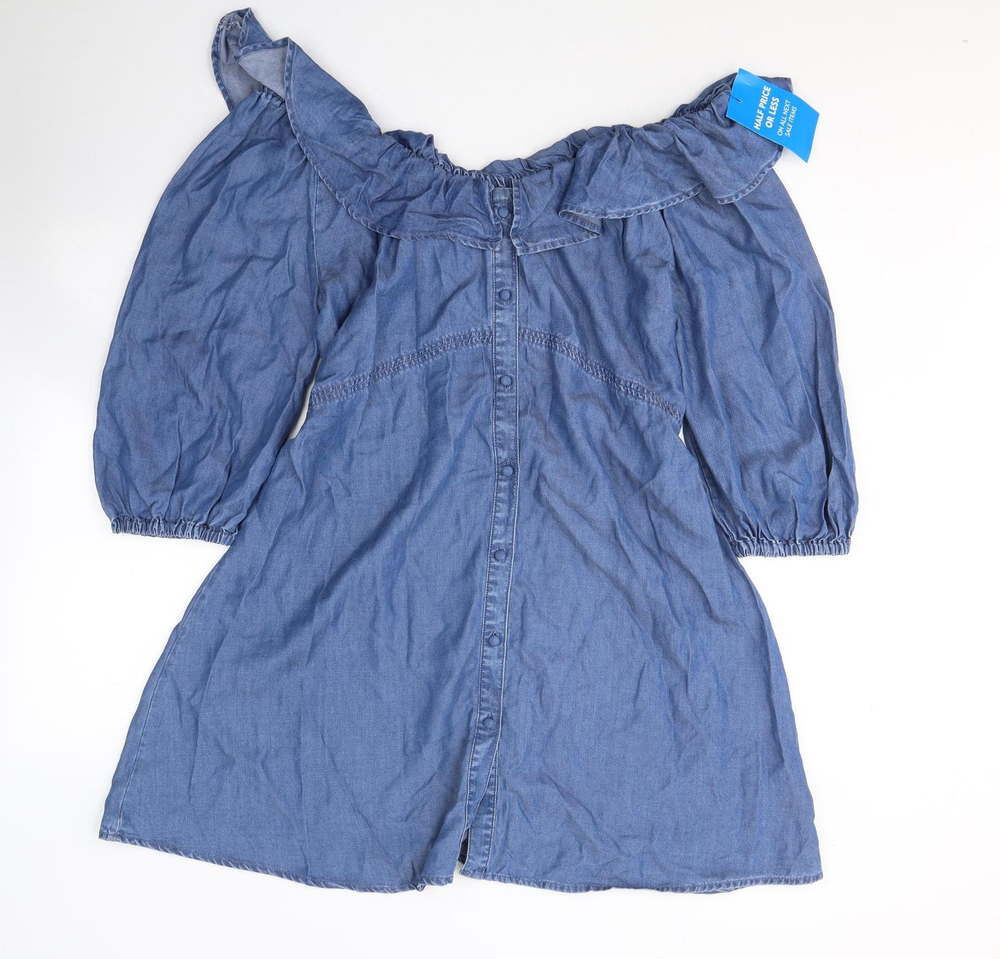 NEXT Womens Blue  Lyocell Shirt Dress  Size 14  Off the Shoulder Button