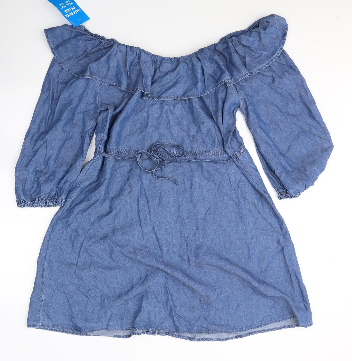 NEXT Womens Blue  Lyocell Shirt Dress  Size 14  Off the Shoulder Button