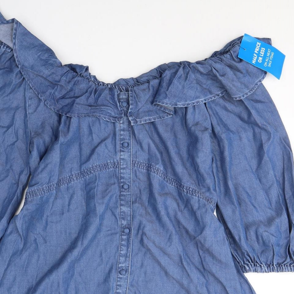 NEXT Womens Blue  Lyocell Shirt Dress  Size 14  Off the Shoulder Button
