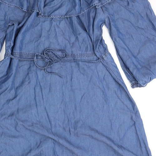 NEXT Womens Blue  Lyocell Shirt Dress  Size 14  Off the Shoulder Button
