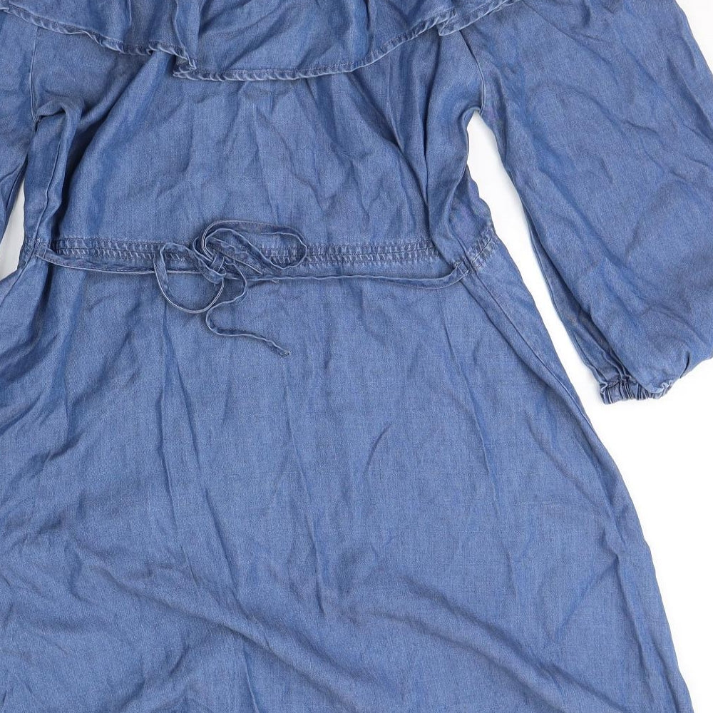 NEXT Womens Blue  Lyocell Shirt Dress  Size 14  Off the Shoulder Button