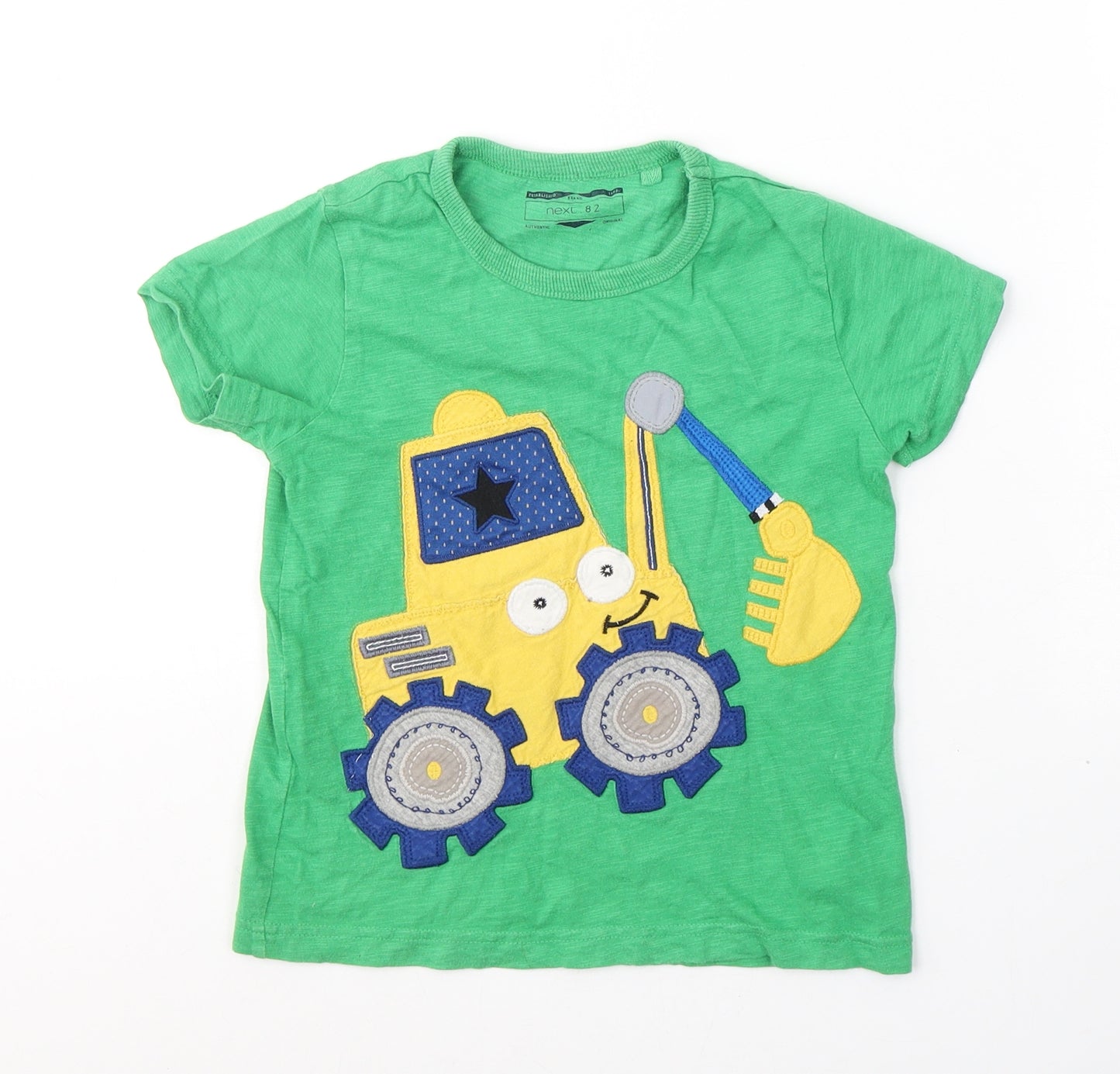 NEXT Boys Green  Cotton Basic T-Shirt Size 3-4 Years Round Neck Pullover - Digger