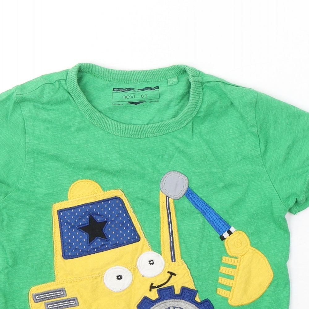 NEXT Boys Green  Cotton Basic T-Shirt Size 3-4 Years Round Neck Pullover - Digger