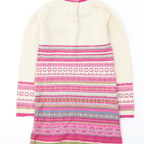 Jillian's Closet Girls Ivory Geometric Cotton Jumper Dress  Size 7-8 Years  Round Neck Button