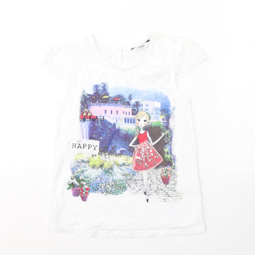 GEORGE  Girls White  Cotton Basic T-Shirt Size 7-8 Years Round Neck Pullover - Happy city girl