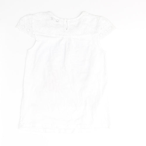 GEORGE  Girls White  Cotton Basic T-Shirt Size 7-8 Years Round Neck Pullover - Happy city girl