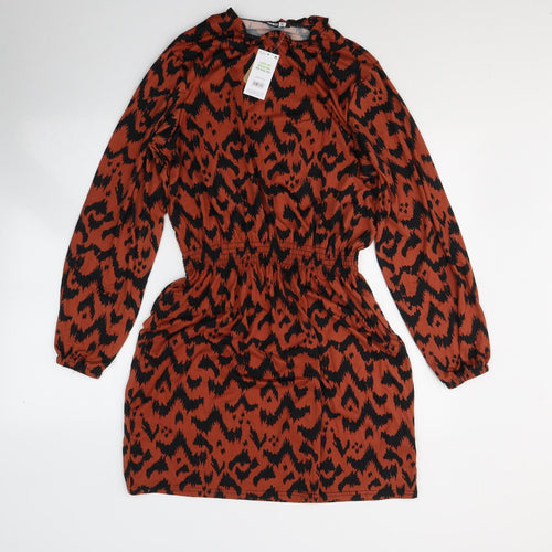Pep&Co Womens Orange Geometric Viscose Jumper Dress  Size M  Round Neck Pullover