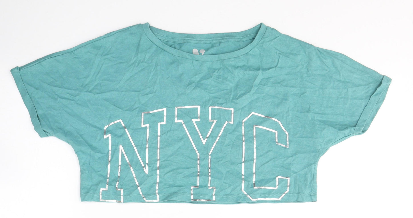 Very Girls Blue  Cotton Cropped T-Shirt Size 9 Years Round Neck Pullover - NYC
