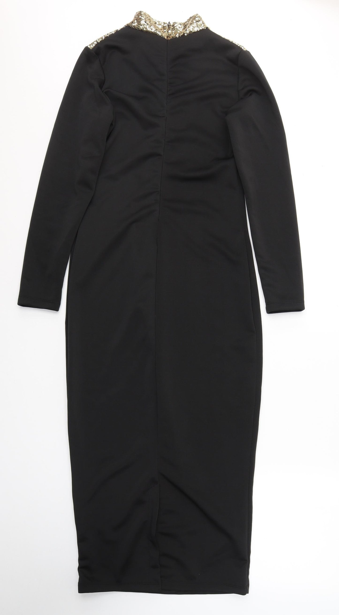 Preworn Womens Black  Polyester Pencil Dress  Size L  Round Neck Zip