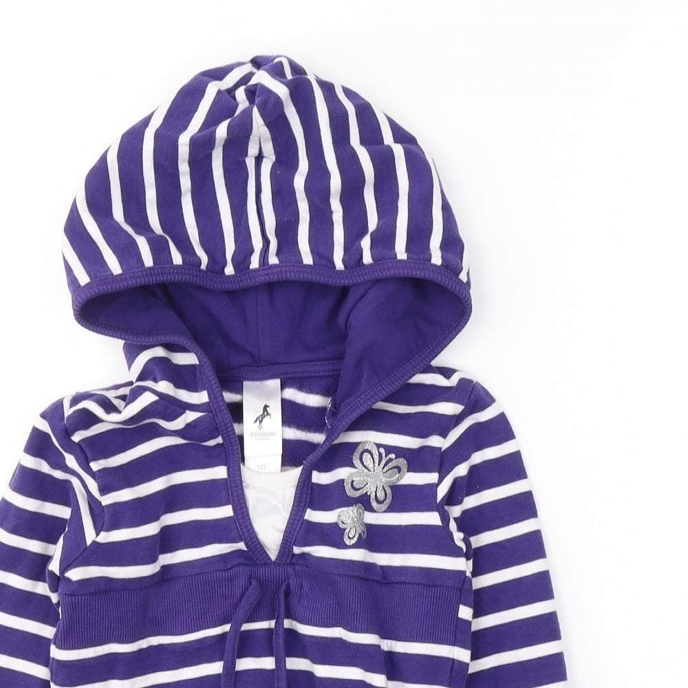 Palomino Girls Purple Striped Cotton Pullover Hoodie Size 5-6 Years  Pullover