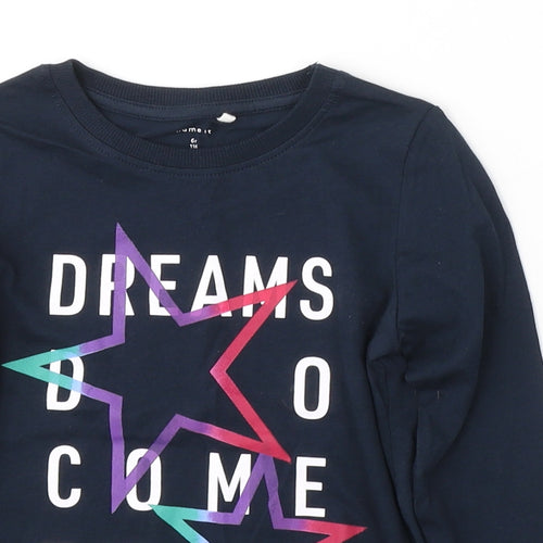 name it Girls Blue Geometric Cotton Basic Casual Size 6 Years Round Neck Pullover - dreams come true