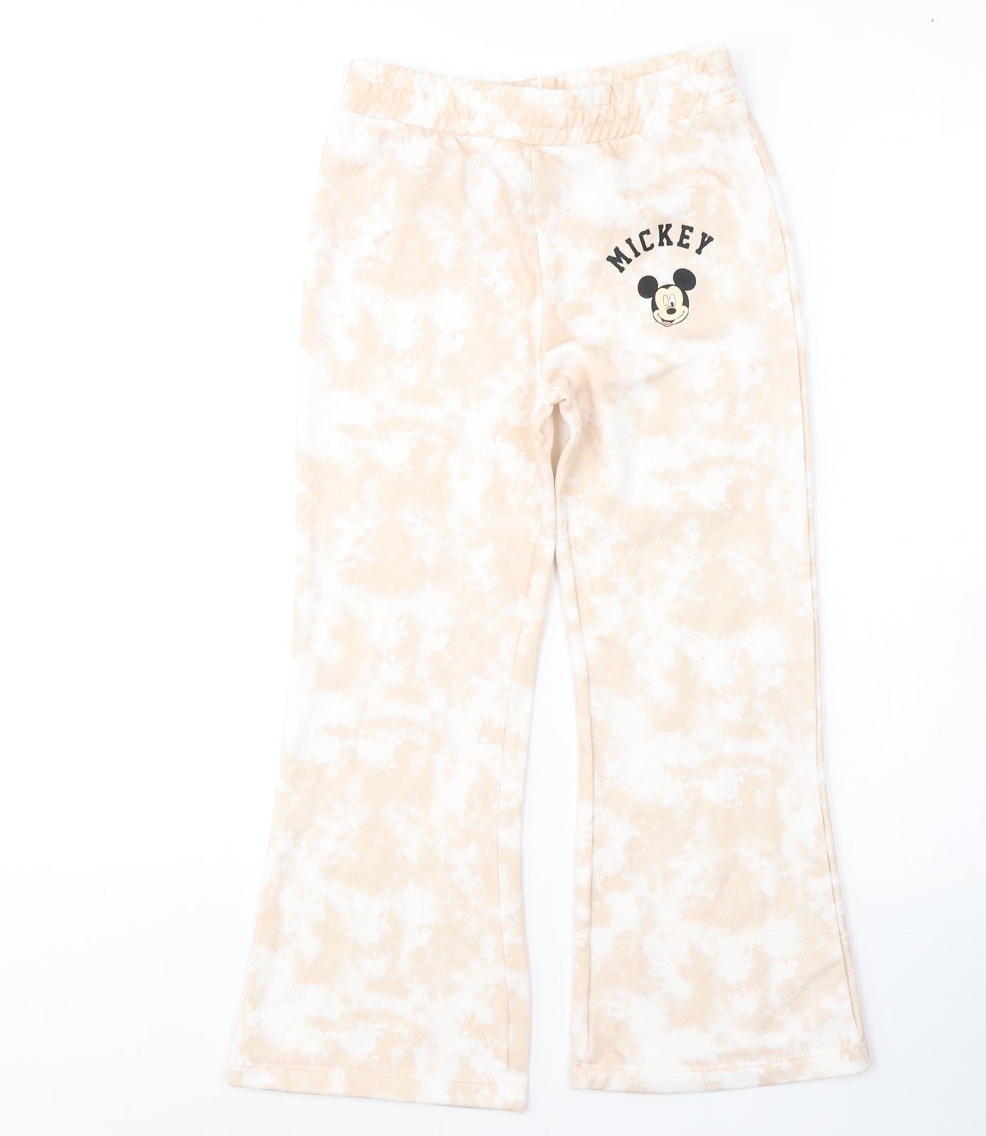 Disney Girls Beige Tie Dye Cotton Sweatpants Trousers Size 7-8 Years  Regular Tie - Mickey and Friends
