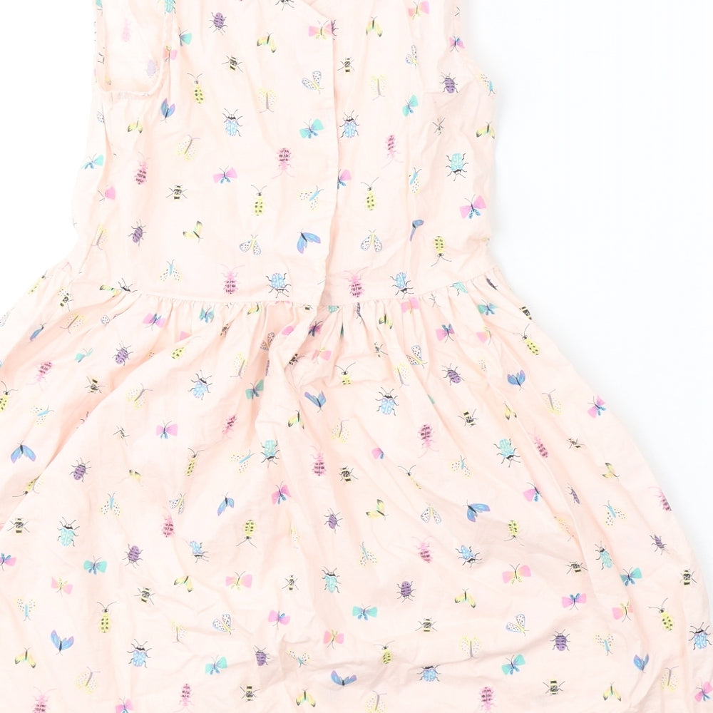 H&M Girls Pink Geometric Cotton A-Line  Size 7-8 Years   Button