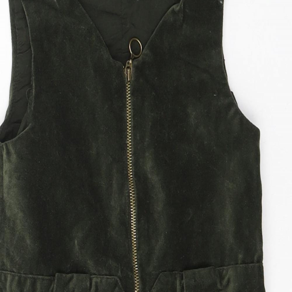 Zara Girls Green  Cotton Tank Dress  Size 7 Years  Round Neck Zip