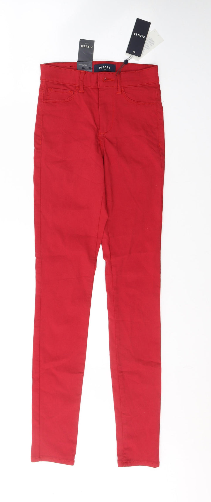 Pieces Womens Red  Cotton Skinny Jeans Size 2XS L30 in Regular Button