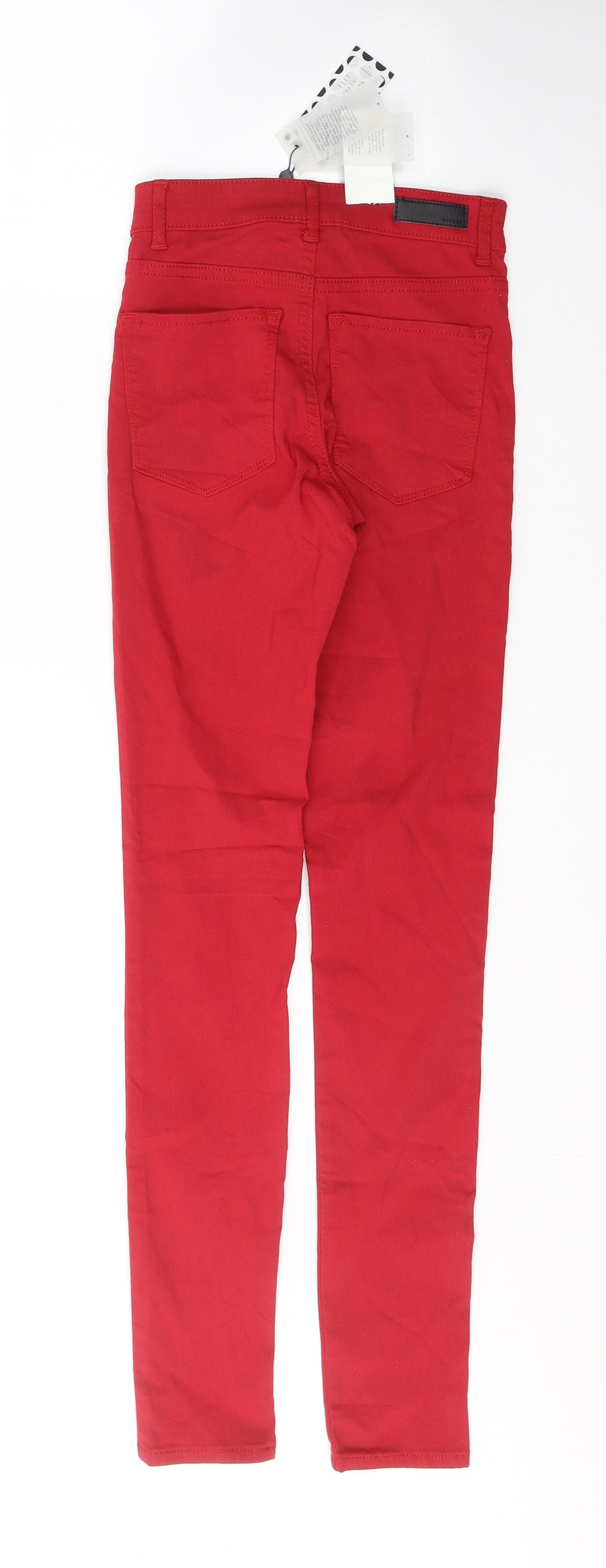 Pieces Womens Red  Cotton Skinny Jeans Size 2XS L30 in Regular Button