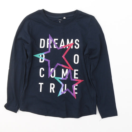 name it Girls Blue  Cotton Pullover Casual Size 6 Years Round Neck Pullover - dreams come true