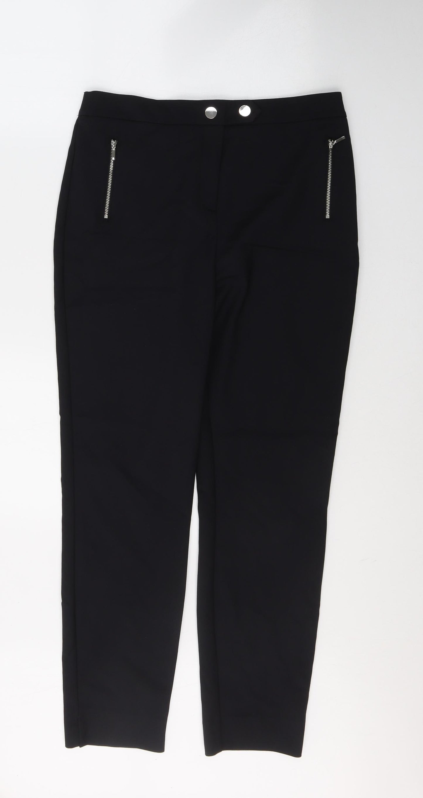 NEXT Womens Black  Cotton Trousers  Size 14 L28 in Regular Button