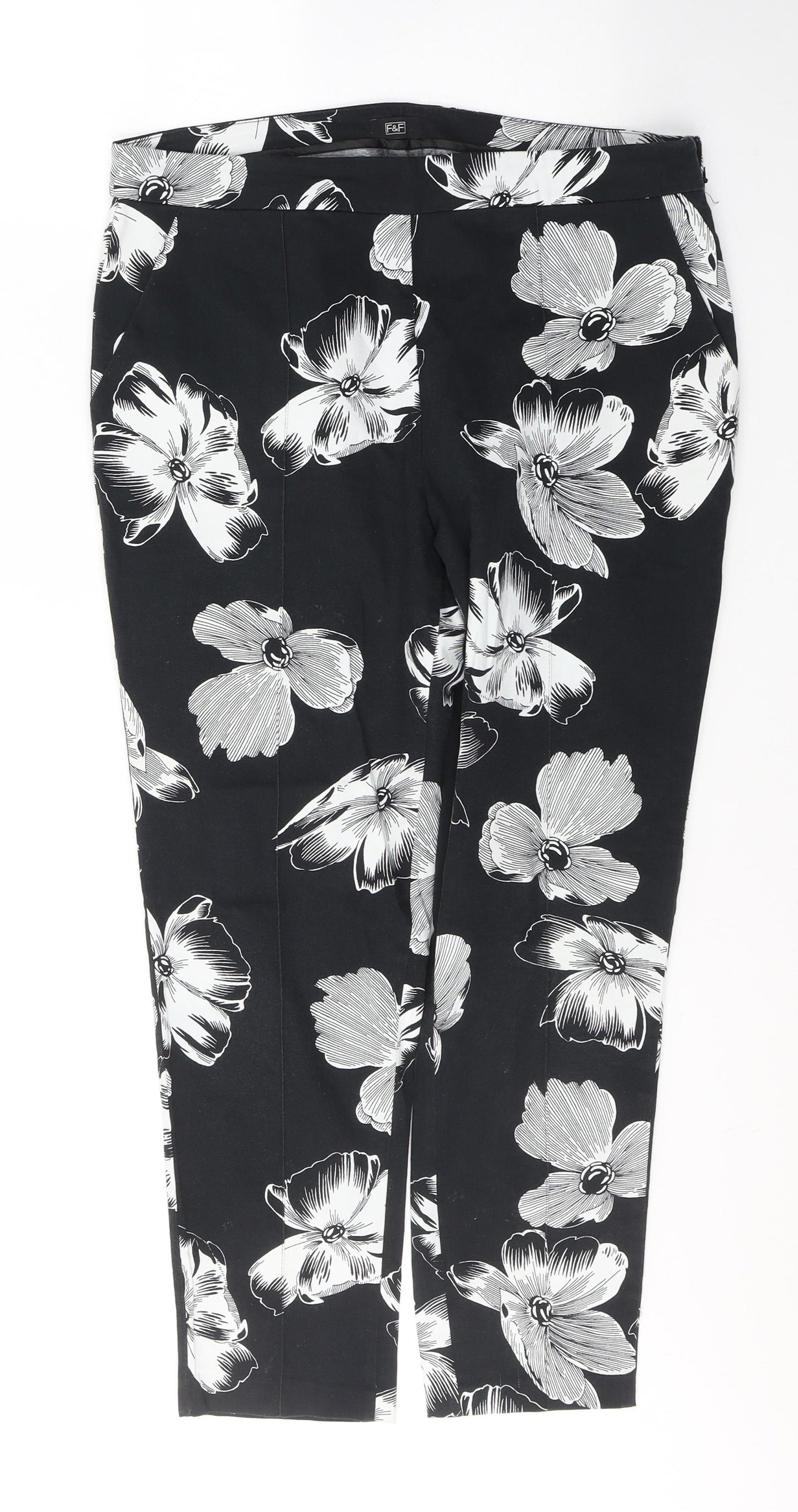 F&F Womens Black Floral Cotton Jegging Jeans Size 32 in L26 in Regular Zip
