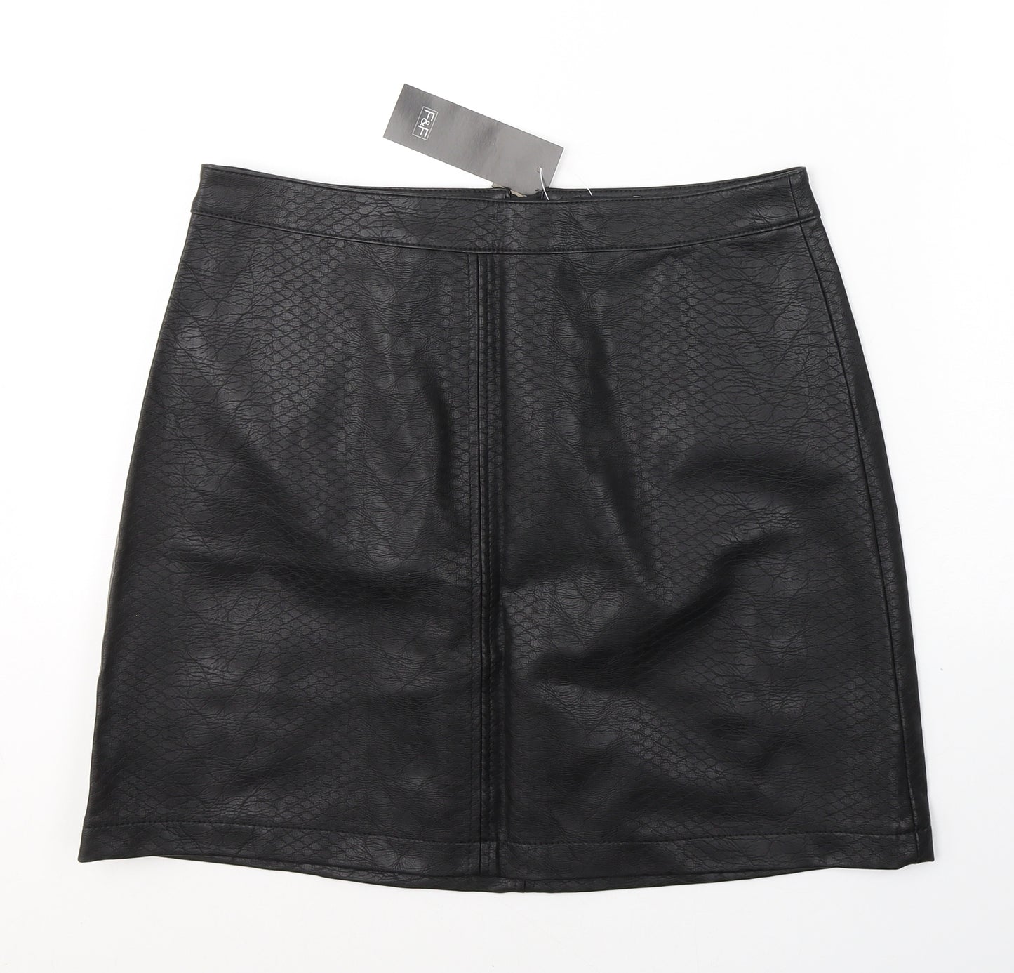 F&F Womens Black Animal Print Polyethylene Mini Skirt Size 12   Zip
