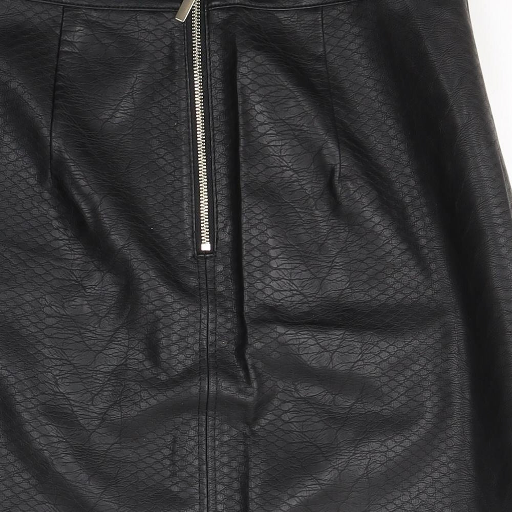 F&F Womens Black Animal Print Polyethylene Mini Skirt Size 12   Zip