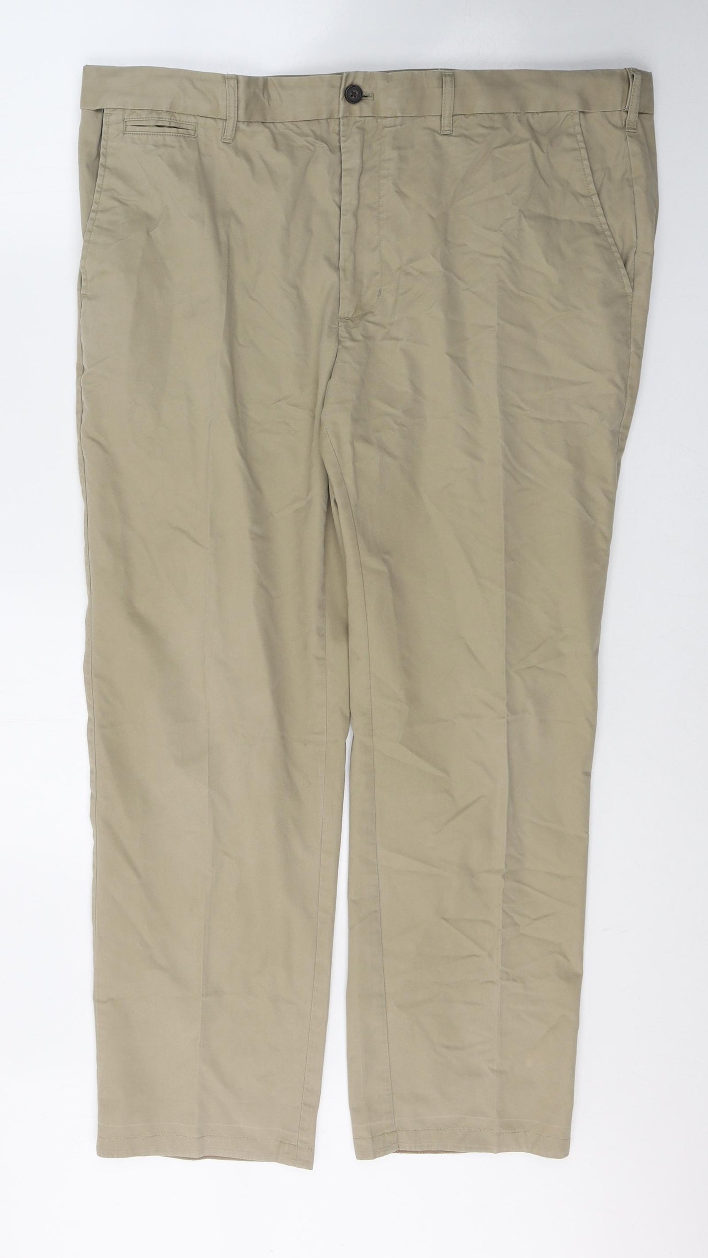 Marks and Spencer Mens Beige  Cotton Trousers  Size 42 in L30 in Regular Button