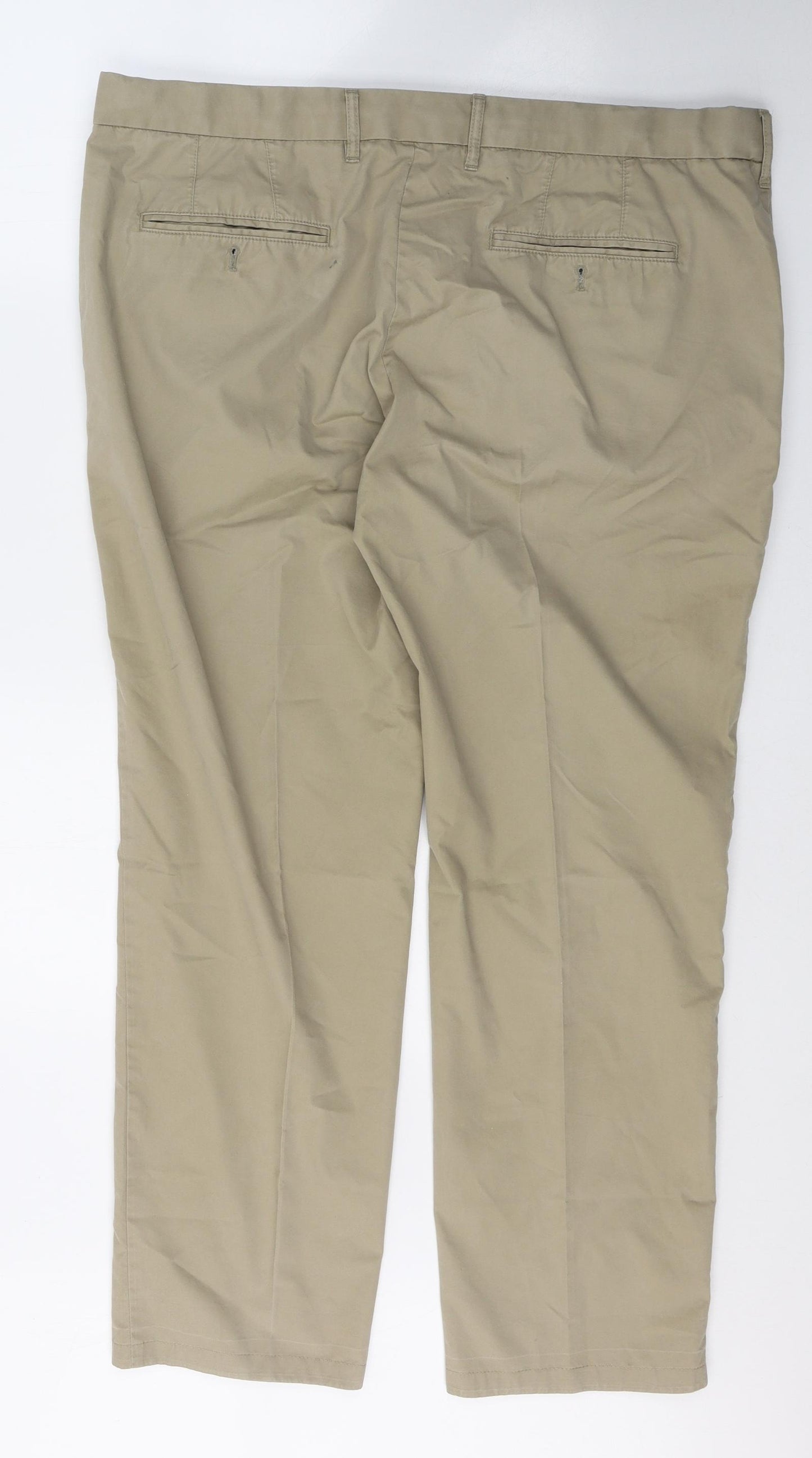 Marks and Spencer Mens Beige  Cotton Trousers  Size 42 in L30 in Regular Button