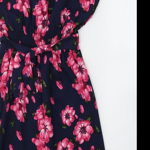 BLUE VANILLA Womens Blue Floral Polyester Fit & Flare  Size 8  V-Neck Pullover