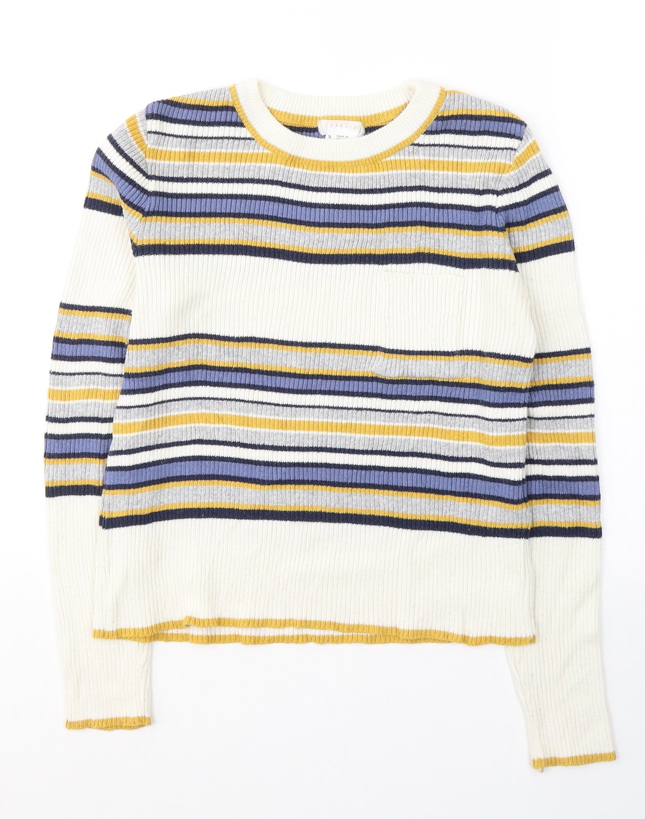 Cooperative Womens Ivory Round Neck Striped Acrylic Pullover Jumper Size S
