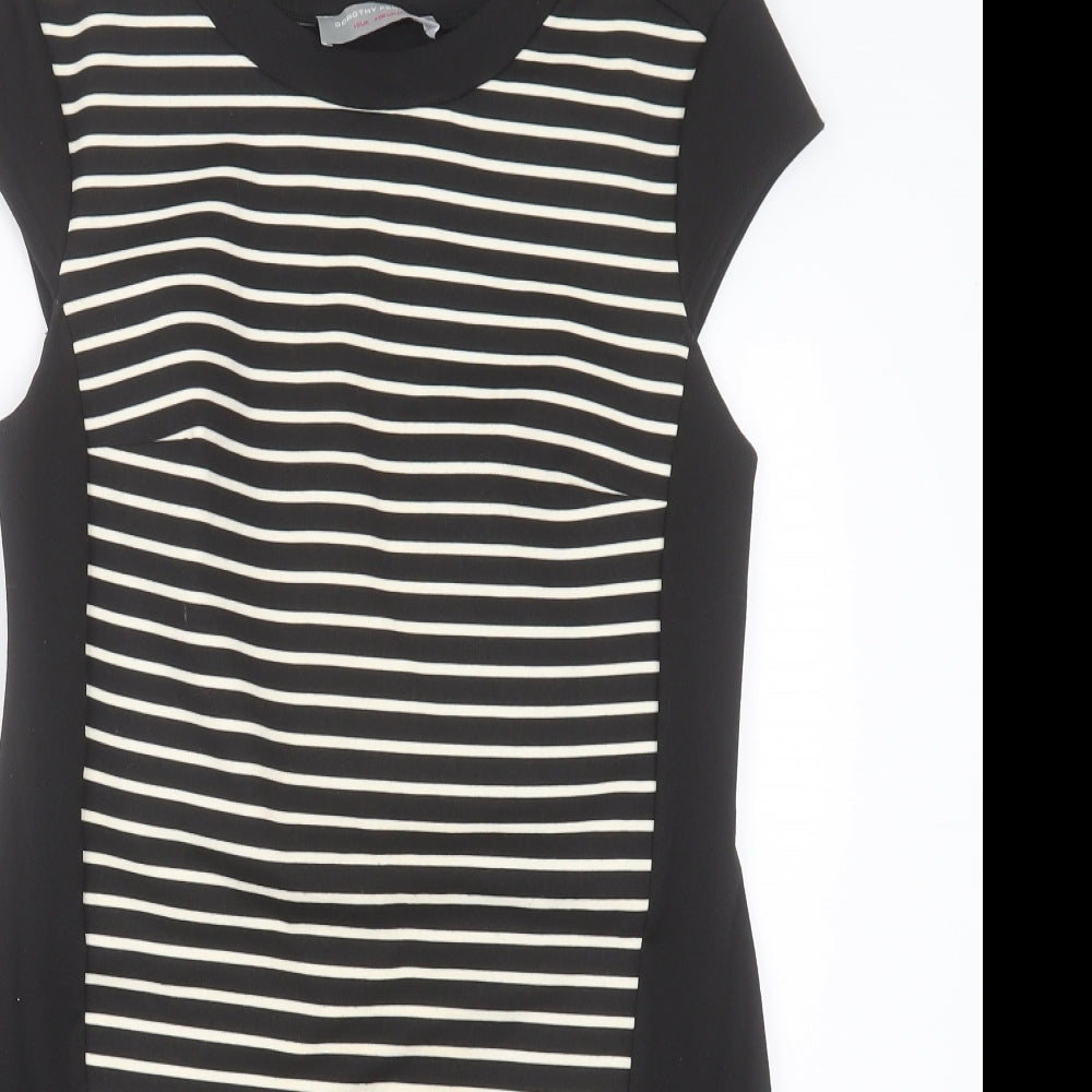 Dorothy Perkins Womens Black Striped Polyester A-Line  Size 12  Crew Neck Pullover