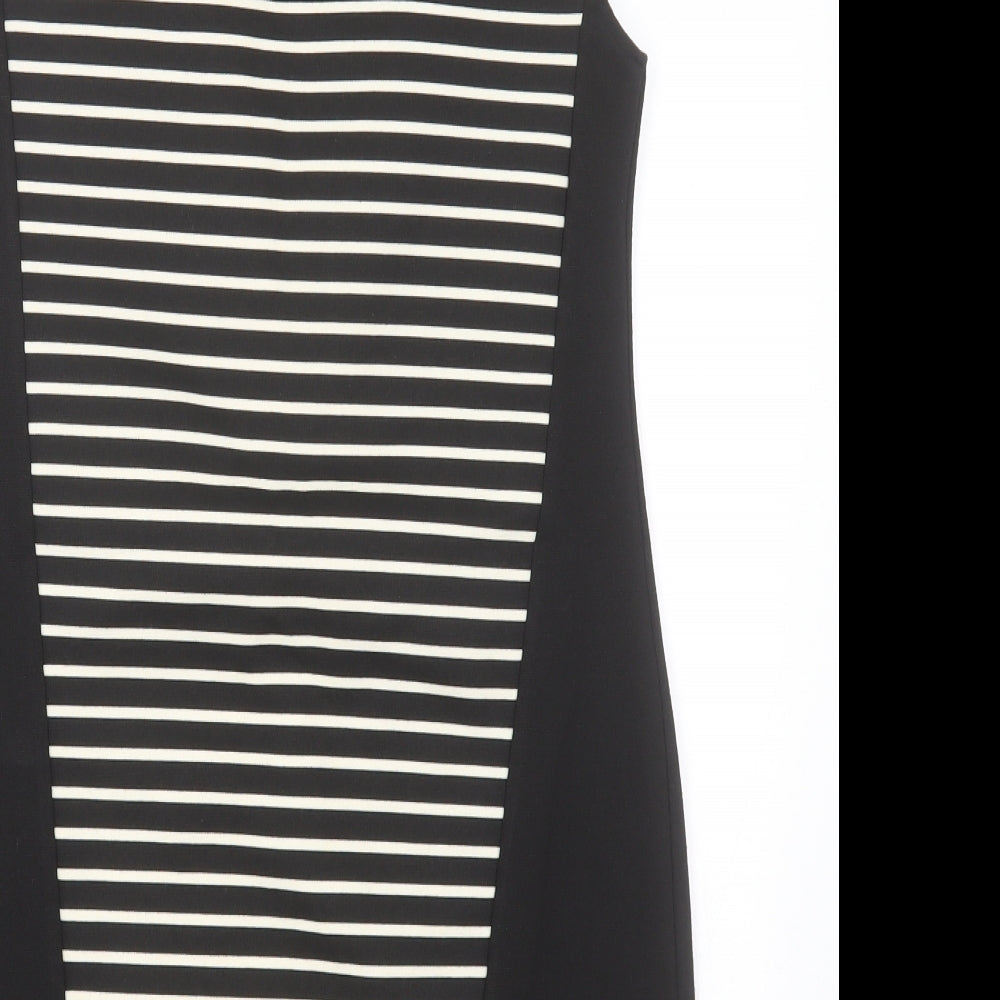 Dorothy Perkins Womens Black Striped Polyester A-Line  Size 12  Crew Neck Pullover