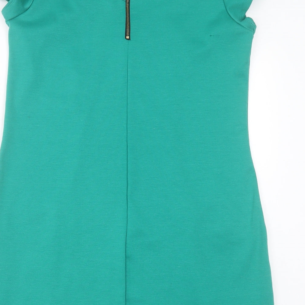 Dorothy Perkins Womens Green  Polyester A-Line  Size 14  Crew Neck Zip