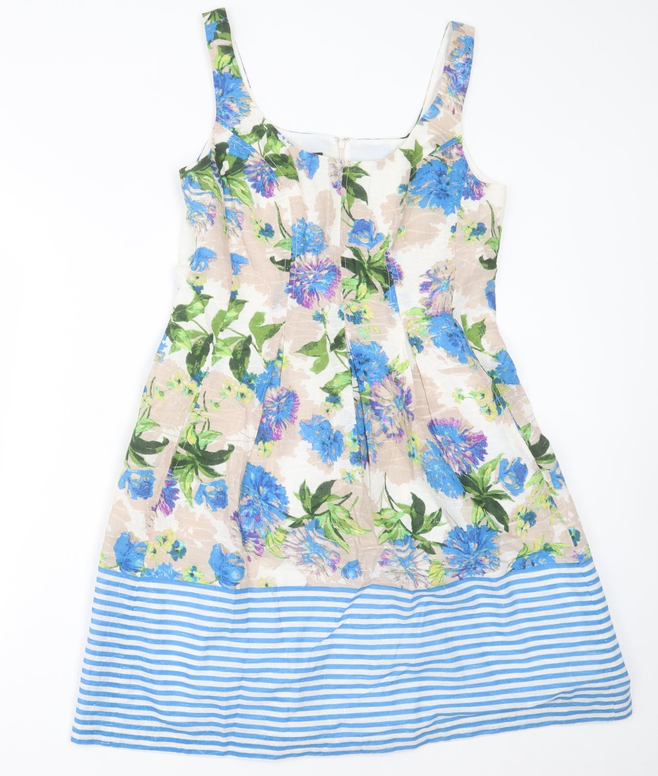 Nine West Womens Multicoloured Floral Cotton A-Line  Size 10  Scoop Neck Zip